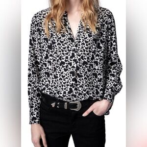 Zadig & Voltaire Tink coeur noir heart black white viscose button down Shirt